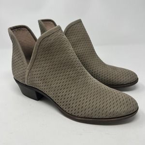 Lucky Brand Bailey Suede Ankle Boots 8.5 M Taupe Tan Brown Slip On Booties
